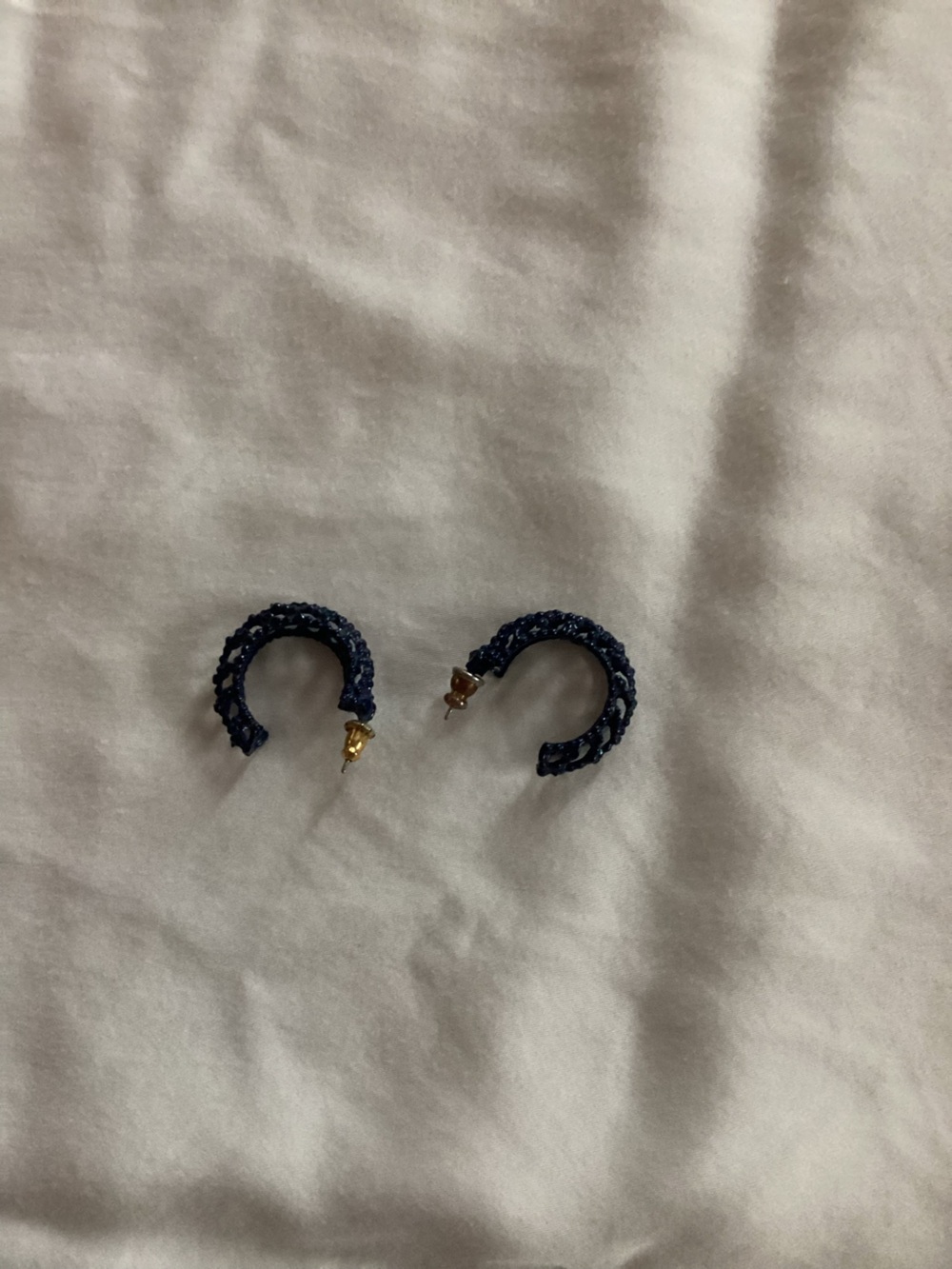 Handcrafted Navy Blue Braided Hoop Earrings - Women Accessories